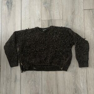 Charlotte Russe Green Distressed Knit Zipper Sweater